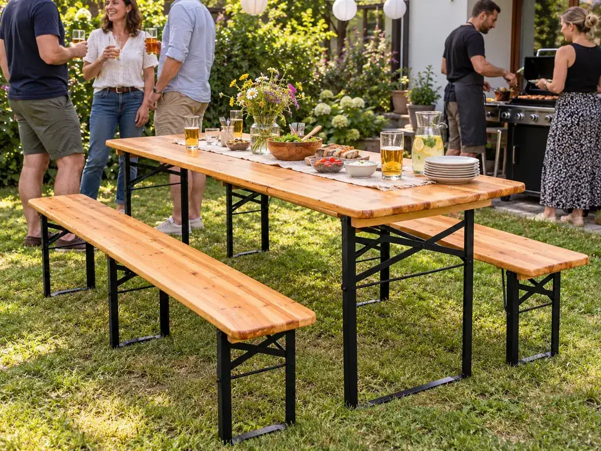 Bierzeltgarnitur 220 cm für dein Gartenfest in Bielefeld – Gestaltungsbeispiel