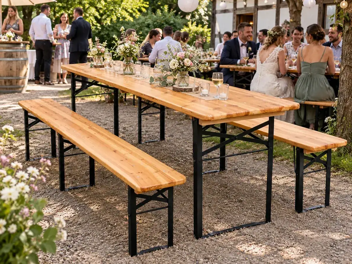 Bierzeltgarnitur 220 cm mieten in Bielefeld – Bierzeltgarnitur 220 cm für deine Hochzeit Bierzeltgarnitur 220 cm für deine Hochzeit in Bielefeld – Gestaltungsbeispiel