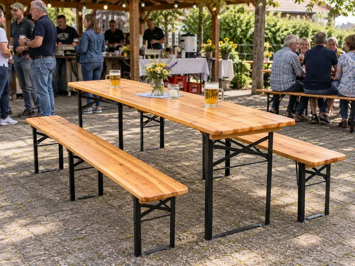 Bierzeltgarnitur 220 cm für dein Vereinsfest in Bielefeld – Gestaltungsbeispiel