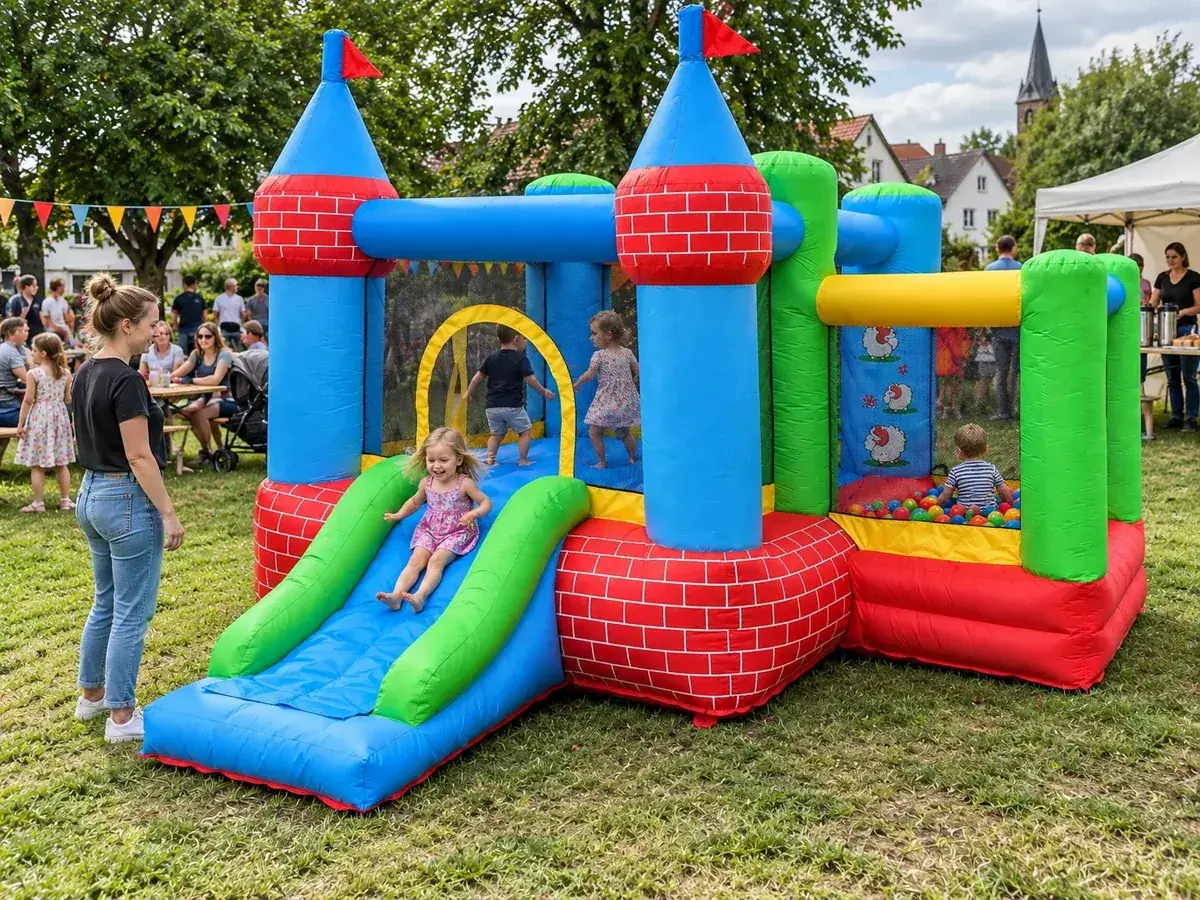 Hüpfburg Schloss mit Bällebad mieten in Bielefeld – Schloss mit Bällebad für dein Sommerfest Schloss mit Bällebad für dein Sommerfest in Bielefeld – Gestaltungsbeispiel
